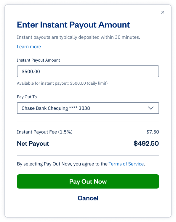 Fee breakdown screen